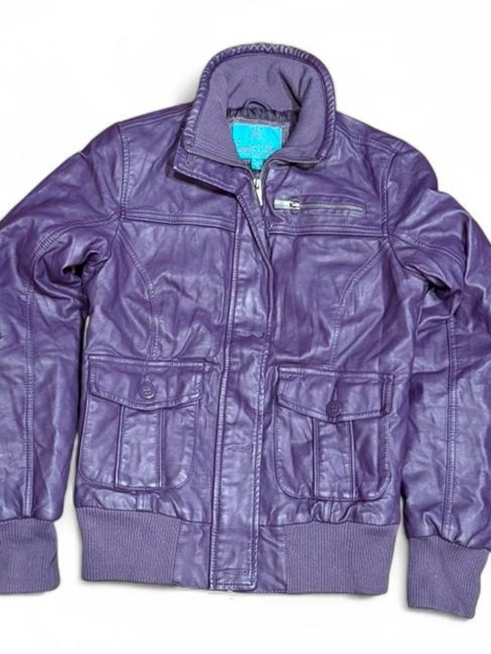 Y2K Eight 2 Nine Purple Faux Leather Slim Bomber Jacket